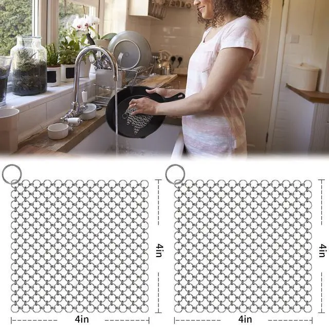 Alt view image 6 of 7 - 2Pack 4" Chain Mail Cast Iron Cleaner Scrubber, 316 Chainmail Scrubber | Cast Iron Skillet Cleaning Brush, Chainmail Scrubbing Metal Scrub Tool to Clean Dutch Oven Carbon Steel Wok Grill Pan Pot