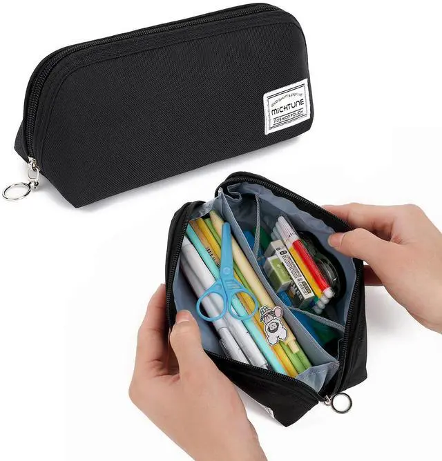 Main image of Pencil Case,Large Opening Pencil Pouch,Zipper Closure,Portable Stationery Organizer pencil bag,Office Travel Multi-Purpose Bag (Black)