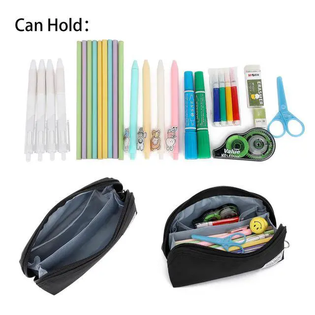 Alt view image 3 of 4 - Pencil Case,Large Opening Pencil Pouch,Zipper Closure,Portable Stationery Organizer pencil bag,Office Travel Multi-Purpose Bag (Black)