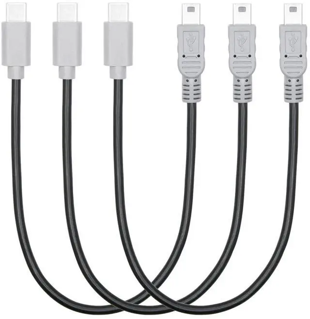 Main image of 3Pcs Short USB C to Mini USB Charging Data Cable 10", with OTG Feature | USB Type C Male to Mini USB Male Power Cord, USB C Output, Mini USB Input, Connect 2 Device for Charging & Data Sync