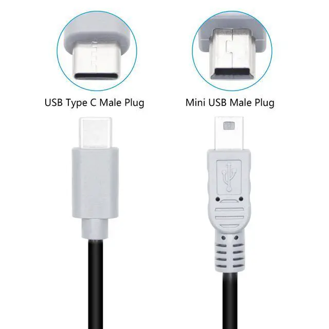 Alt view image 3 of 6 - 3Pcs Short USB C to Mini USB Charging Data Cable 10", with OTG Feature | USB Type C Male to Mini USB Male Power Cord, USB C Output, Mini USB Input, Connect 2 Device for Charging & Data Sync