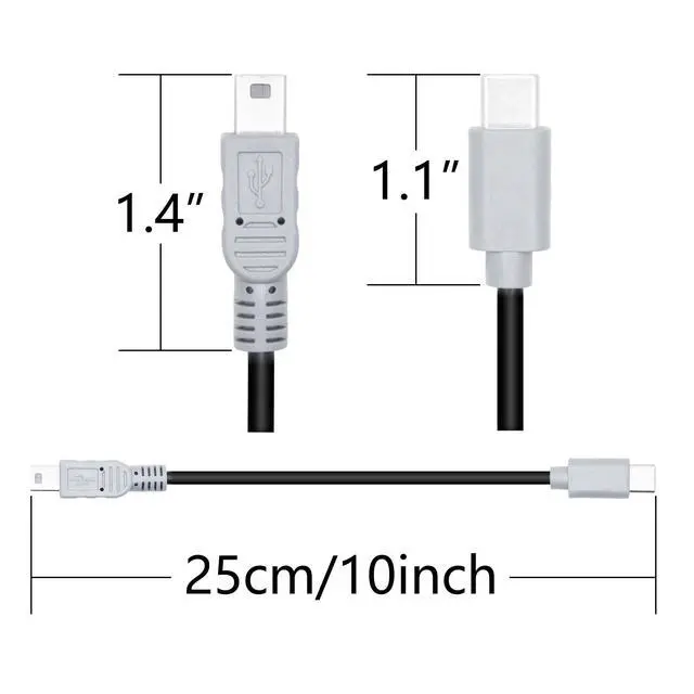 Alt view image 6 of 6 - 3Pcs Short USB C to Mini USB Charging Data Cable 10", with OTG Feature | USB Type C Male to Mini USB Male Power Cord, USB C Output, Mini USB Input, Connect 2 Device for Charging & Data Sync