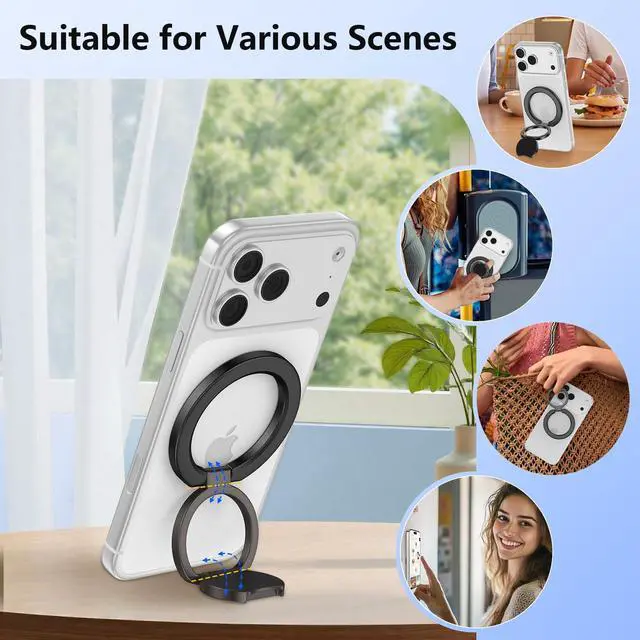 Alt view image 7 of 7 - Magnetic Phone Ring Holder for MagSafe Dual-Side 360° Rotation Strong Magnet Finger Cell Phone Ring Grip Stand MagSafe Kickstand for iPhone 17 Pro Max/17 Pro/17/16/15/14/13/12,Samsung,Android,iPad