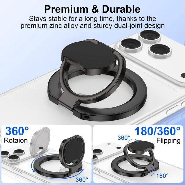 Alt view image 2 of 7 - Magnetic Phone Ring Holder for MagSafe Dual-Side 360° Rotation Strong Magnet Finger Cell Phone Ring Grip Stand MagSafe Kickstand for iPhone 17 Pro Max/17 Pro/17/16/15/14/13/12,Samsung,Android,iPad