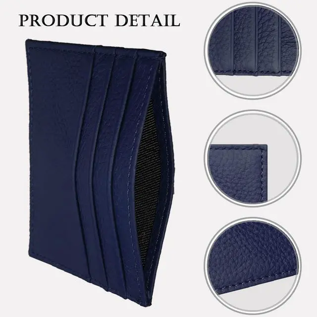 Alt view image 3 of 7 - Credit Card Holder Wallet RFID Blocking Slim Credit Card Cases Holder Premium Leather Minimalist Front Pocket Small Wallet with 6 Card Slots and 1 Pockets for Men Women (Navy Blue)