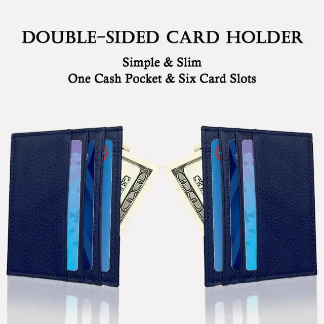 Alt view image 4 of 7 - Credit Card Holder Wallet RFID Blocking Slim Credit Card Cases Holder Premium Leather Minimalist Front Pocket Small Wallet with 6 Card Slots and 1 Pockets for Men Women (Navy Blue)