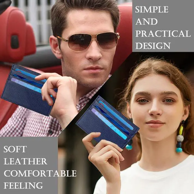 Alt view image 5 of 7 - Credit Card Holder Wallet RFID Blocking Slim Credit Card Cases Holder Premium Leather Minimalist Front Pocket Small Wallet with 6 Card Slots and 1 Pockets for Men Women (Navy Blue)
