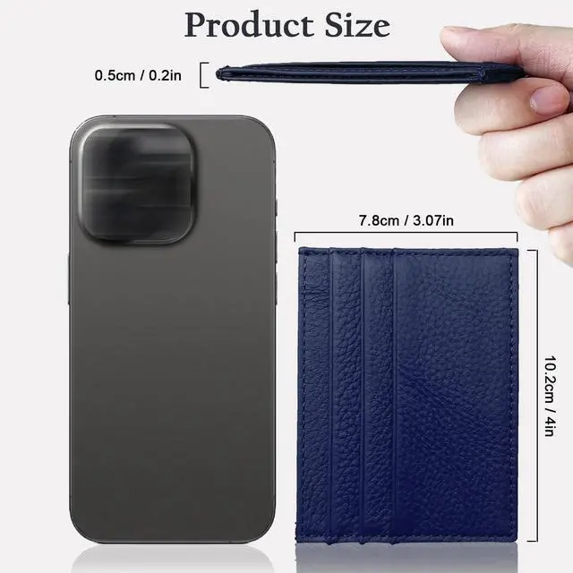 Alt view image 2 of 7 - Credit Card Holder Wallet RFID Blocking Slim Credit Card Cases Holder Premium Leather Minimalist Front Pocket Small Wallet with 6 Card Slots and 1 Pockets for Men Women (Navy Blue)