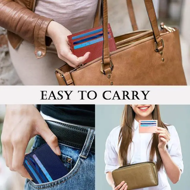 Alt view image 6 of 7 - Credit Card Holder Wallet RFID Blocking Slim Credit Card Cases Holder Premium Leather Minimalist Front Pocket Small Wallet with 6 Card Slots and 1 Pockets for Men Women (Navy Blue)