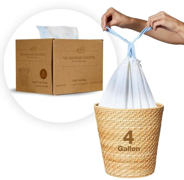 Main image of Trash Bags Small Drawstring Garbage Bags for Bathroom, Office, Bedroom - Leak-Proof, Durable Fits Small Wastebaskets 90 Count