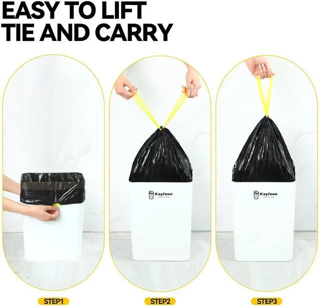 Alt view image 4 of 7 - Trash Bag 5 Rolls 75 Count Strong Rubbish Bag for Office Bedroom Bathroom, Black Trash Can Liners | Portable PE Trash Bag 5 Rolls Strong Rubbish Bag for Office Bedroom Bathroom, Black Trash Can Liners