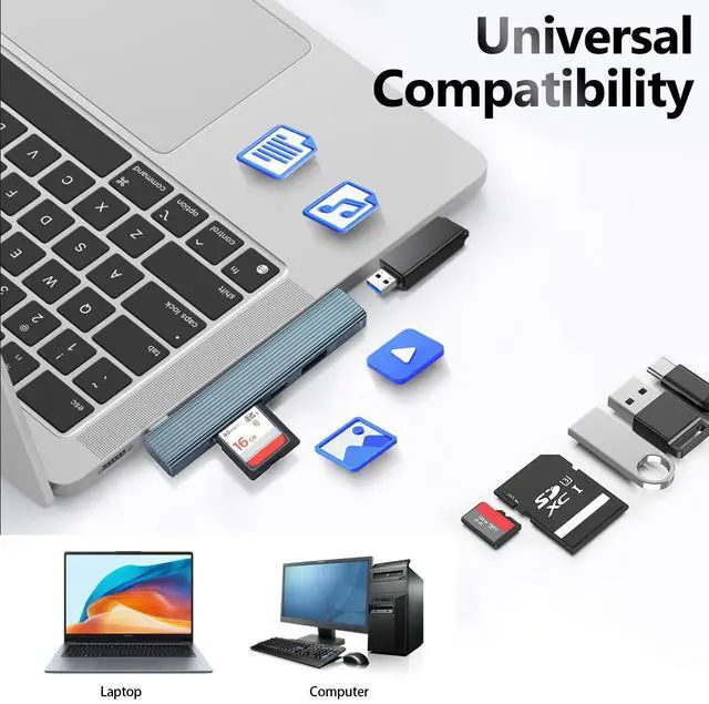 Alt view image 6 of 7 - USB SD Card Reader, SD Card Adapter Memory Card Reader with SD & MicroSD Dual Slots Compatible with Laptop, Mac, Win, Linux, PC, Camera