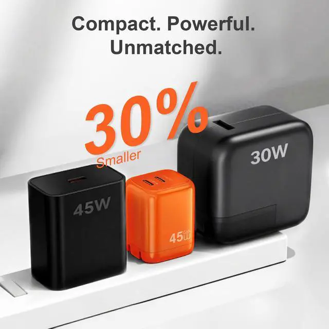 Alt view image 7 of 7 - 45W USB C Charger 2-Pack GaN PD Dual Port Fast Charger Block Compact Foldable Wall Plug with 4 Pack 5Ft Cables for iPhone 17 16 15 Pro Max/17 16 15 Pro/17 16 15, iPad Air/Pro (Orange)