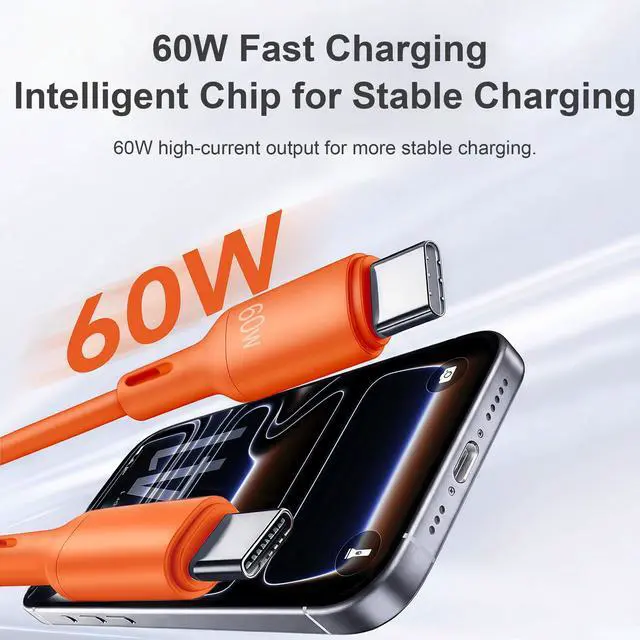 Alt view image 6 of 7 - 45W USB C Charger 2-Pack GaN PD Dual Port Fast Charger Block Compact Foldable Wall Plug with 4 Pack 5Ft Cables for iPhone 17 16 15 Pro Max/17 16 15 Pro/17 16 15, iPad Air/Pro (Orange)