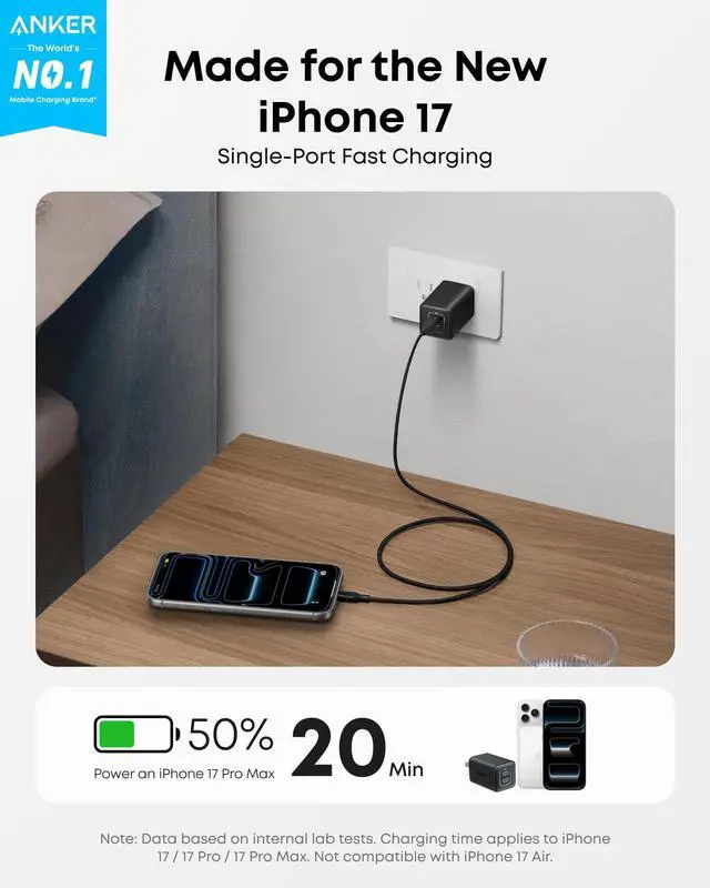 Alt view image 2 of 7 - Nano Phone Charger,47W Max 2-Port GaN Fast Charger USB C | Compact Foldable USB C Charger for iPhone 17/17 Pro Max/16 Series, Galaxy, Pixel, and MagSafe Compatible Accessories (Black)