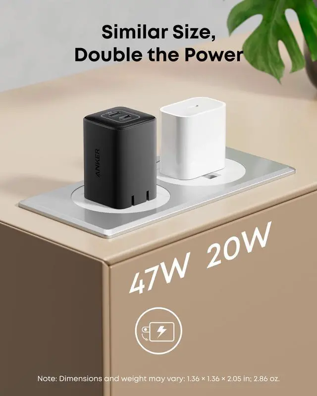 Alt view image 6 of 7 - Nano Phone Charger,47W Max 2-Port GaN Fast Charger USB C | Compact Foldable USB C Charger for iPhone 17/17 Pro Max/16 Series, Galaxy, Pixel, and MagSafe Compatible Accessories (Black)