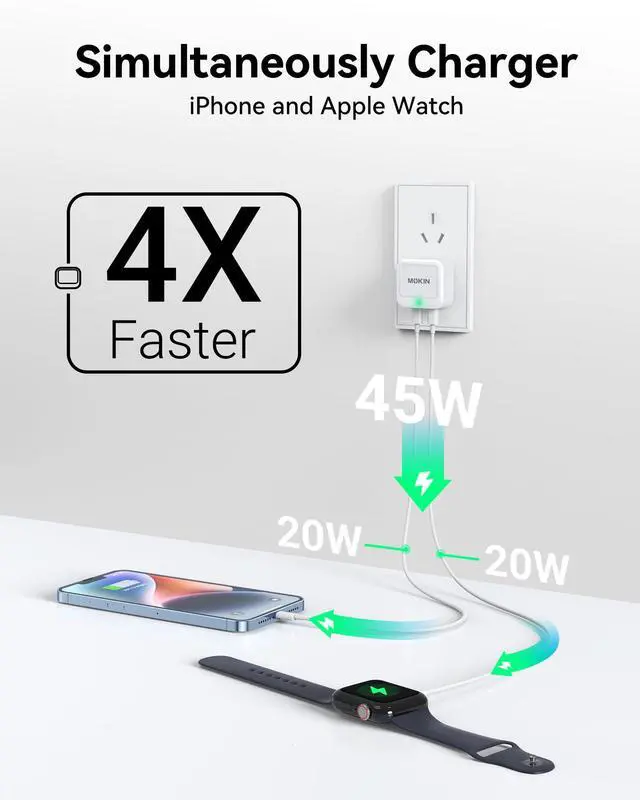 Alt view image 2 of 6 - USB C Wall Charger, 45W Fast Charger Type C Charging Block Dual Port GaN PD | Dual USB C Charger Block, Power Adapter with Foldable Plug, Flat Wall Cube for iPhone 17 16 15 Series/Pixels/iPad/Samsung