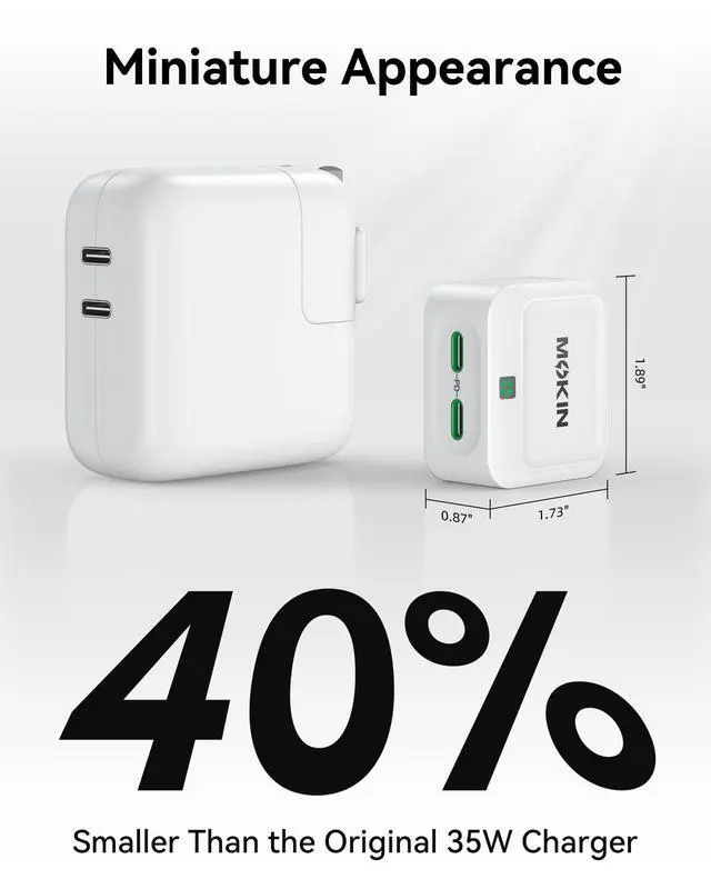 Alt view image 4 of 6 - USB C Wall Charger, 45W Fast Charger Type C Charging Block Dual Port GaN PD | Dual USB C Charger Block, Power Adapter with Foldable Plug, Flat Wall Cube for iPhone 17 16 15 Series/Pixels/iPad/Samsung
