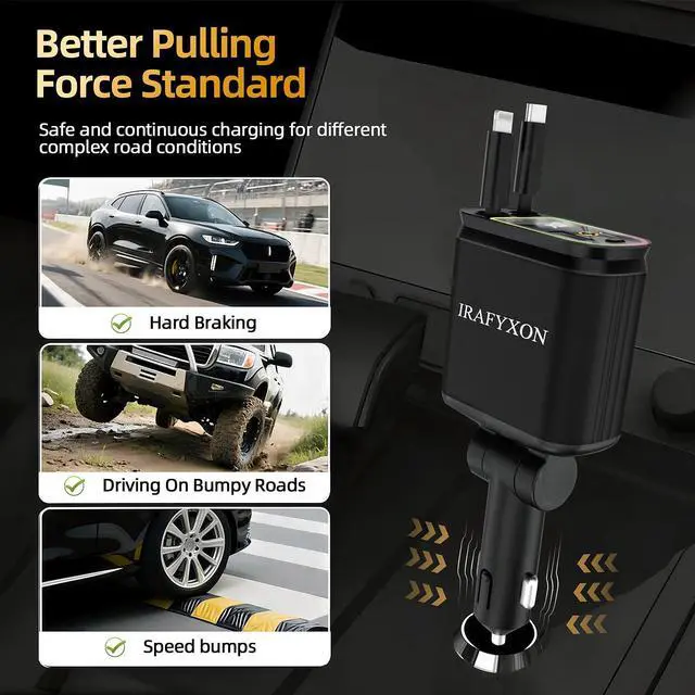 Alt view image 5 of 7 - Retractable Car Charger with 31-Inch Cables 4 in 1 Fast Car Charger USB C Car Adapter with Starry Sky Light for iPhone 17 16 15 14 Car Accessories Gifts for Men Women Drivers (Black)