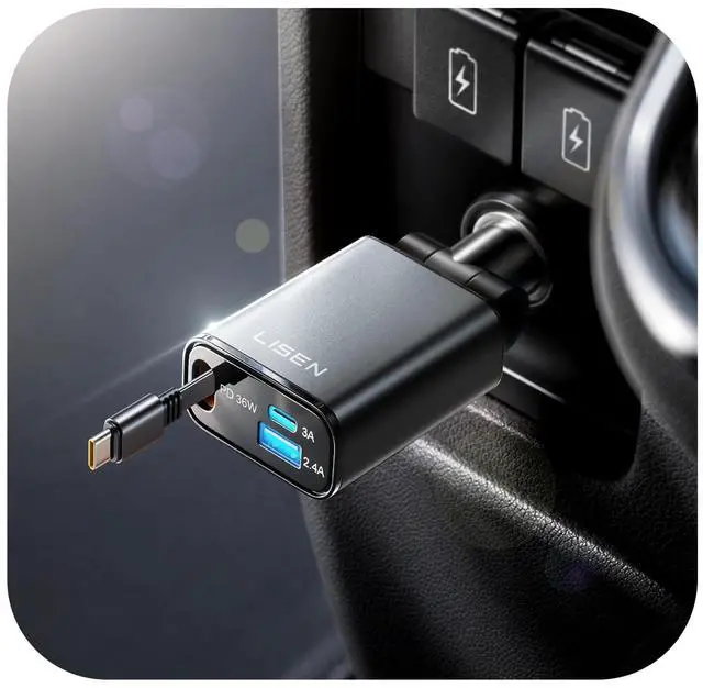Main image of 63W Ultra-Compact Retractable Car Charger USB C Fast Charge | for iPhone 17 16 15 Pro Max Plus Car Phone Type C Charging with 36W USB C Cable for Women Men Samsung S26 S25 MacBook Neo