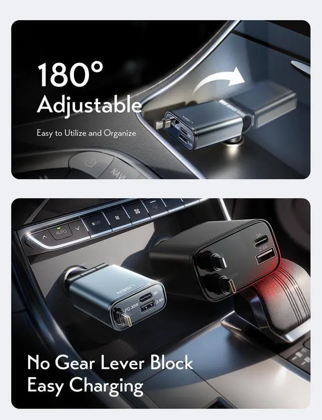 Alt view image 6 of 7 - 63W Ultra-Compact Retractable Car Charger USB C Fast Charge | for iPhone 17 16 15 Pro Max Plus Car Phone Type C Charging with 36W USB C Cable for Women Men Samsung S26 S25 MacBook Neo