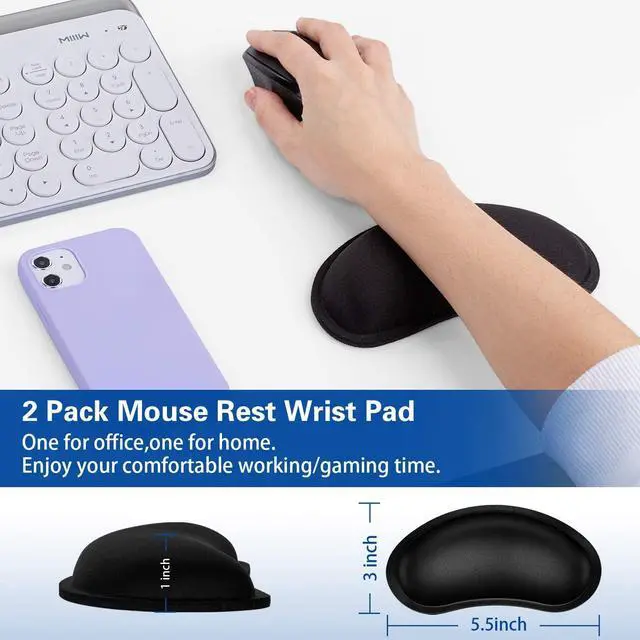 Alt view image 6 of 7 - Mouse Wrist Rest, Canjoy 2 Pack Wrist Rest for Mouse Memory Foam Wrist Pad | Soft Fabric Mouse Wrist Rest Pad Support Cushion with Anti-Skid Rubber Base,Ergonomic Pain Relief Mouse Hand Rest (Black)