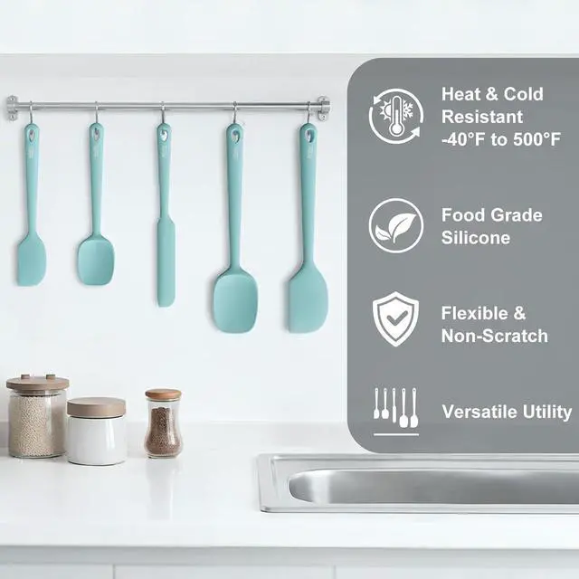 Alt view image 3 of 6 - 5-Piece Food-Grade Silicone Spatula Set for Baking, Heat-Resistant | Dishwasher safe, nonstick surface, for cooking and kitchen use, flexible rubber spatulas, 5 kitchen tools