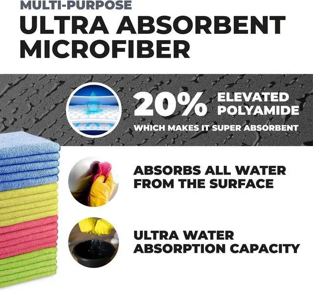 Alt view image 3 of 6 - Turkish Microfiber Cleaning Cloth of 4 Colors | 20% Polyamide for Elevated Liquid Suction | Must Have Drying Supply for Kitchen and Home Accessories | Rags with Reinforced Edges, Pack of 12