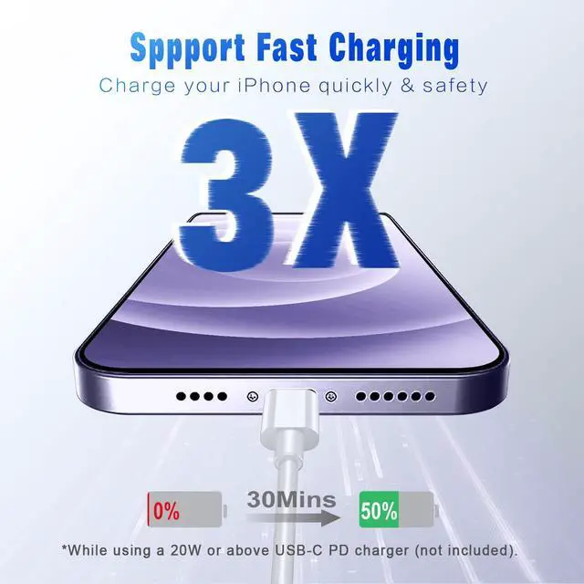 Alt view image 7 of 7 - USB C to Lightning Cable 2Pack 6FT MFi Certified,White