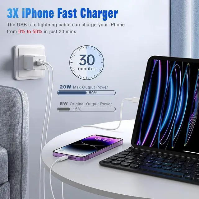 Alt view image 5 of 7 - USB C to Lightning Cable 2Pack 6FT MFi Certified,White