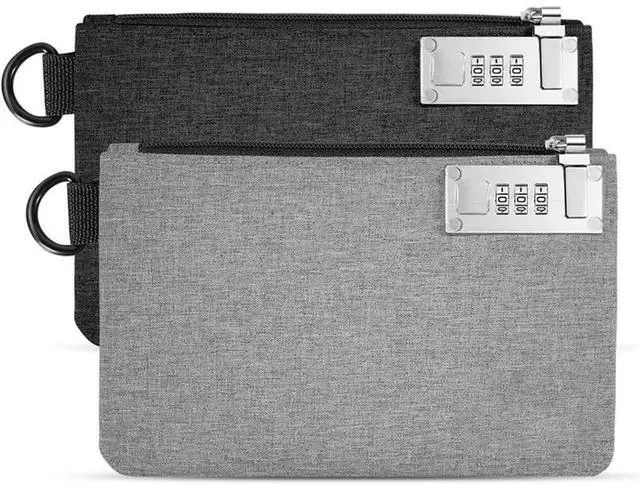 Alt view image 4 of 6 - Aerthezu Money Bag With Lock& Zipper, Travel Safe Cash Locking Bank Pouch In Black& Grey(2 Pack)