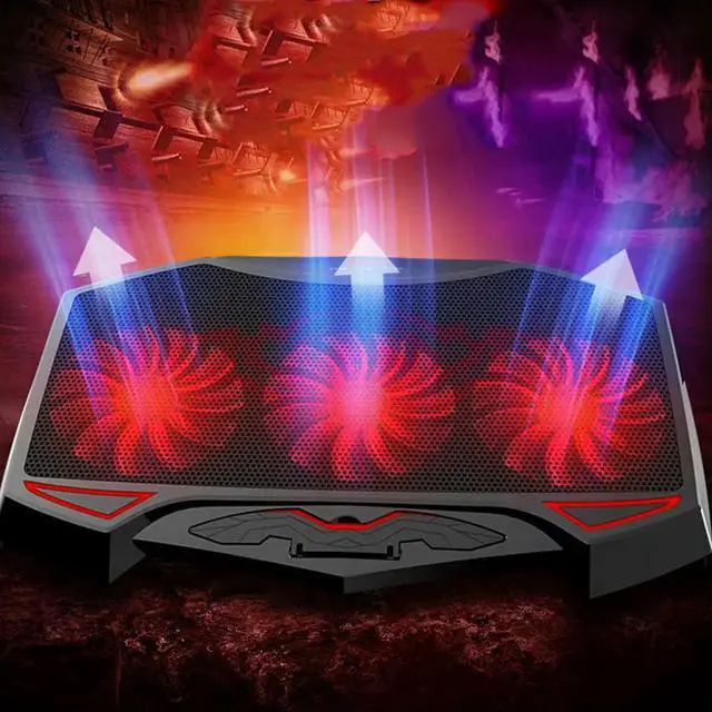 Alt view image 4 of 6 - Professional 3-Fan Laptop Cooling Stand with Red LED Fans Mesh Ventilation Dual USB 5-Level Height Adjustment