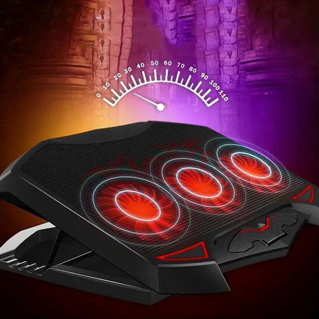 Alt view image 5 of 6 - Professional 3-Fan Laptop Cooling Stand with Red LED Fans Mesh Ventilation Dual USB 5-Level Height Adjustment