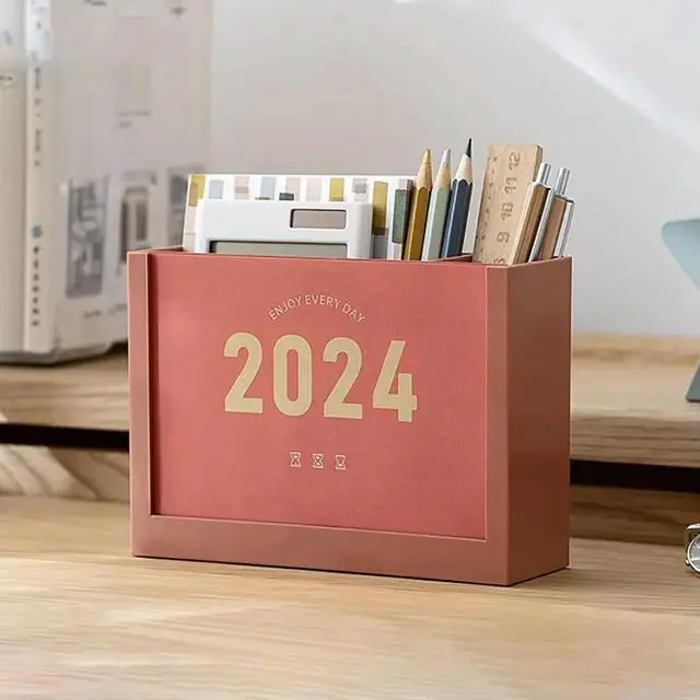 Alt view image 5 of 6 - 2023 Decorative Standing Calendar Plastic Desk Organizer Pen Holder Calendar Box Desktop Sundries Holder Office Monthly