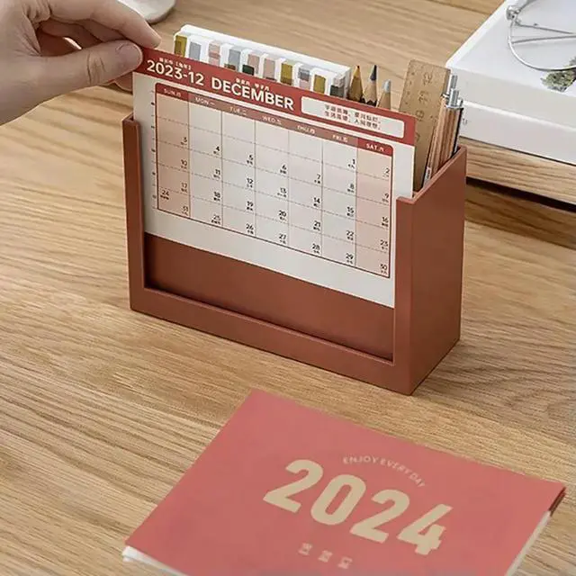 Alt view image 6 of 6 - 2023 Decorative Standing Calendar Plastic Desk Organizer Pen Holder Calendar Box Desktop Sundries Holder Office Monthly