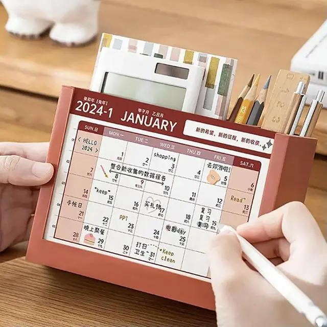 Alt view image 4 of 6 - 2023 Decorative Standing Calendar Plastic Desk Organizer Pen Holder Calendar Box Desktop Sundries Holder Office Monthly