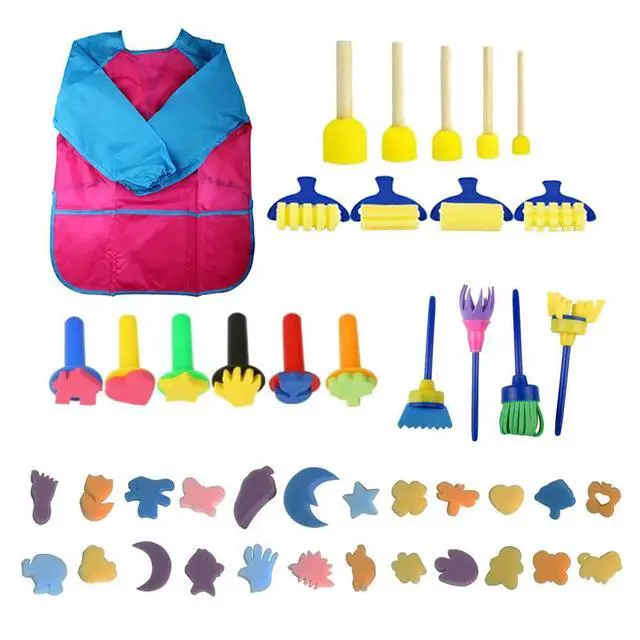 Alt view image 6 of 6 - 44Pcs Art Painting Sponge Brush Set Red Colorful Early Educational Graffiti Drawing Seal Painting Supplies for Kids DIY