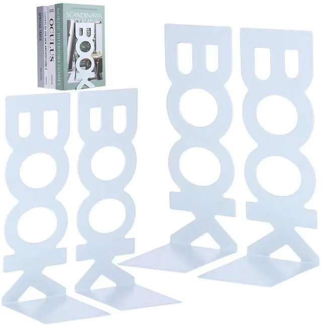 Alt view image 4 of 6 - 4Pcs Stylish l Bookends Heavy Duty Book Stopper with Anti Slip Pads for Shelves Books Upright Organization Decorative Book