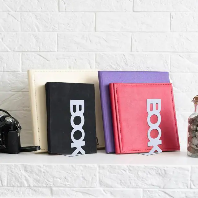 Alt view image 6 of 6 - 4Pcs Stylish l Bookends Heavy Duty Book Stopper with Anti Slip Pads for Shelves Books Upright Organization Decorative Book