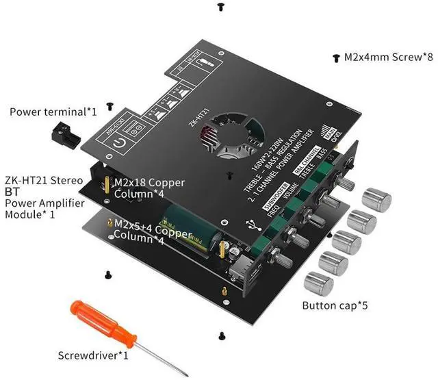 Alt view image 6 of 6 - ZK-HT21 Amplifier Board Module with Subwoofer TDA7498E Stereo Power Amplifier Module DC15-36V AUX/USB Input Bluetooth-Compatible