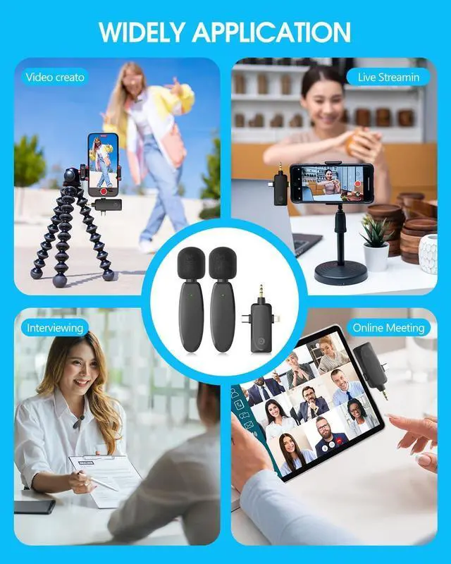 Alt view image 14 of 14 - Wireless Lavalier Lapel Microphone for iPhone, Android, Camera, Mini Professional Wireless Mic Plug-Play 2.4G Ultra Low Delay Built-in Noise Reduction Chip 7H Long Working