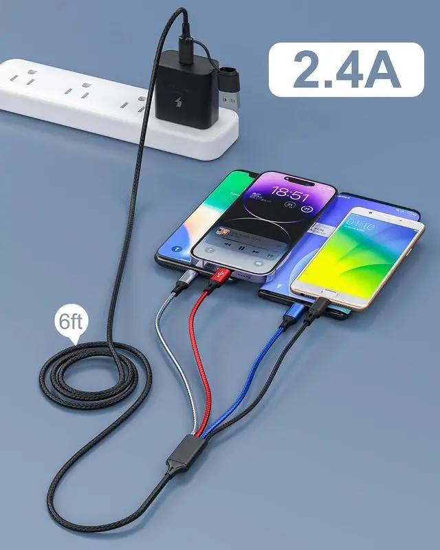 Alt view image 13 of 14 - seynli 6-in-1 Multi Charging Cable 6ft, Charging Cables for Multiple Devices, Compatible with iPhone, USB-C, Micro USB - Multi End Charging Cable Supports 2.4A Fast Charging