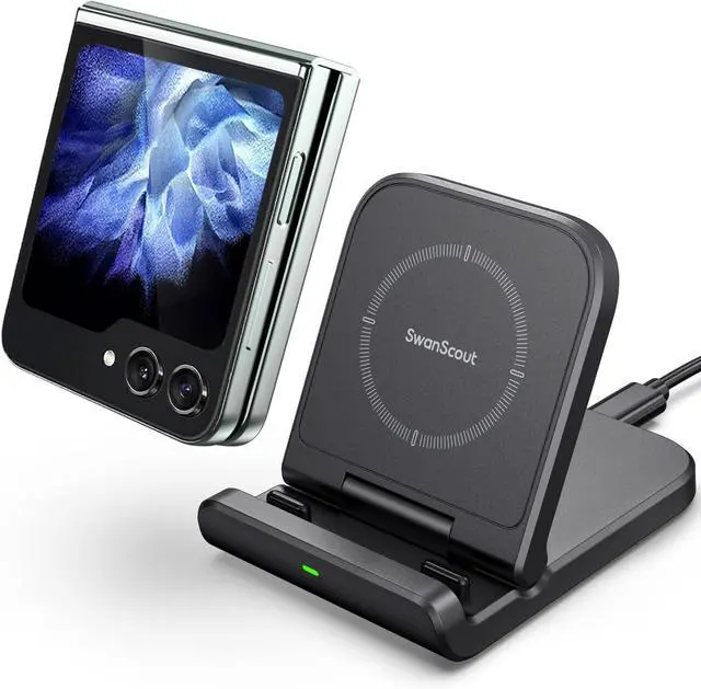 Alt view image 8 of 14 - Wireless Charger for Z Flip, Foldable Fast Wireless Charging Stand for Galaxy Z Flip 5/Z Flip 4/Z Flip 3, Charging Station for Galaxy Z Flip Series/Moto Razr+(No Adapter)