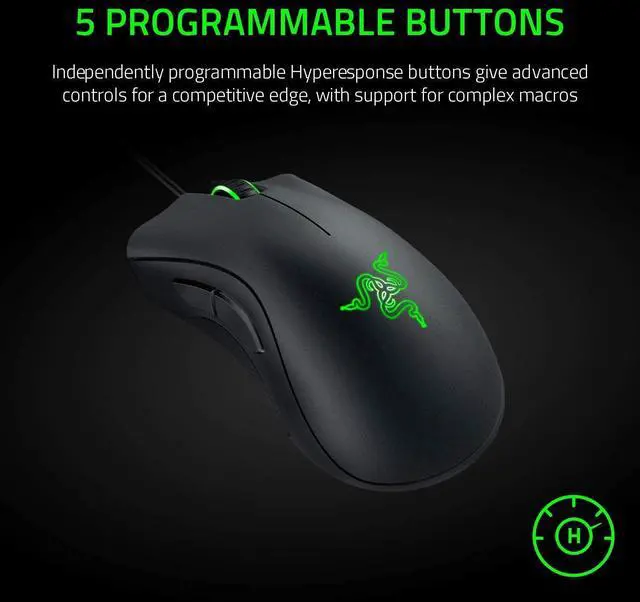 Alt view image 11 of 14 - DeathAdder Essential Gaming Mouse: 6400 DPI Optical Sensor - 5 Programmable Buttons - Mechanical Switches - Rubber Side Grips - Classic Black