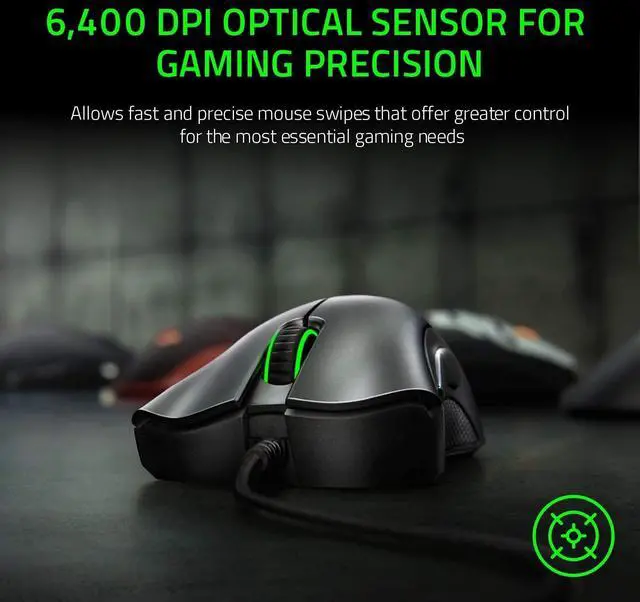 Alt view image 9 of 14 - DeathAdder Essential Gaming Mouse: 6400 DPI Optical Sensor - 5 Programmable Buttons - Mechanical Switches - Rubber Side Grips - Classic Black