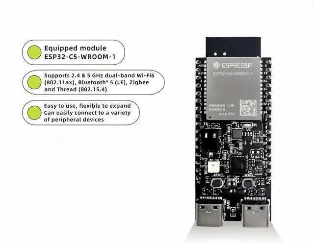 Alt view image 2 of 2 - ESP32-C5-DevKitC-1 Development Board 2.4 & 5 GHz Dual-Band Wi-Fi 6