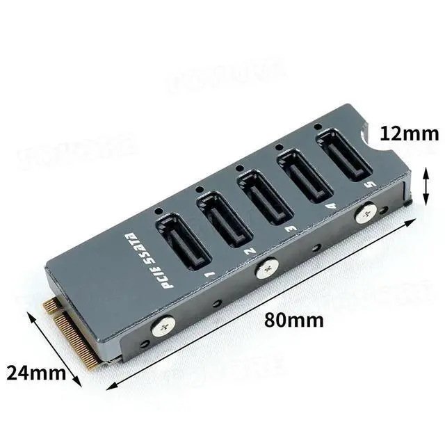 Alt view image 6 of 6 - M2 to 5 Ports SATA Converter NVME SATA Adaptor M.2 PCIe Key M 6Gbps SSD SATA3.0 Adapter Expansion Card With Case For Desktop