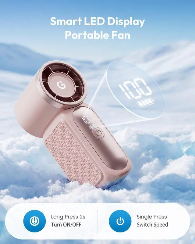 Alt view image 12 of 14 - Portable Handheld Mini Fan, 6 Speeds 16900 RPM High Velocity Personal Fan with LED Display, USB Rechargeable, Mini Fan with Lanyard for Makeup, Travel, Outdoor Fan for Women Girl Gift, Pink