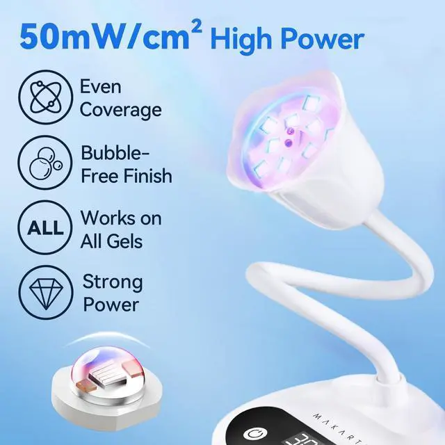 Alt view image 10 of 14 - UV LED Nail Lamp: Portable Cordless 50 mW/cm² Flash Cure Nail Lamp for Gel X & Press-On Nails, Rechargeable USB Gooseneck Nail Dryer with Auto Sensor & 4 Timers for Gel Polish Travel Manicure