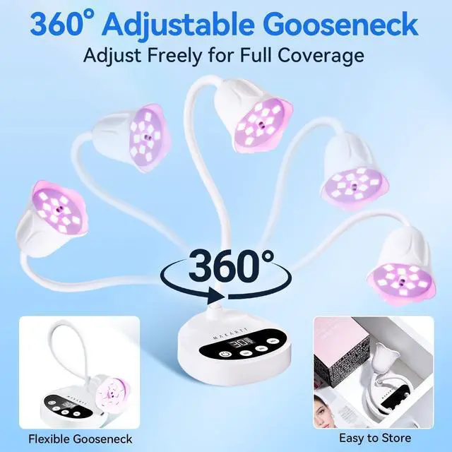 Alt view image 12 of 14 - UV LED Nail Lamp: Portable Cordless 50 mW/cm² Flash Cure Nail Lamp for Gel X & Press-On Nails, Rechargeable USB Gooseneck Nail Dryer with Auto Sensor & 4 Timers for Gel Polish Travel Manicure